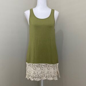 Grace & Lace Spring Green Tank Top Tunic with 6-inch White Lace Hem​